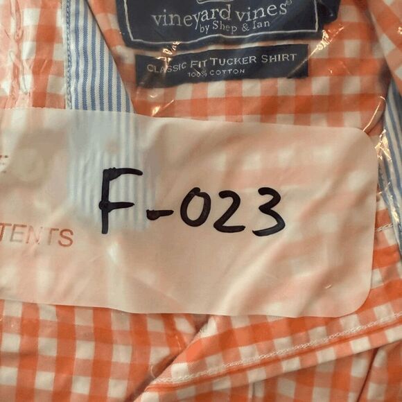 Vineyard Vines Men's Check Classic Tucker Fit Button Up Shirt Orange White Large - Picture 6 of 6